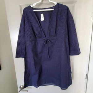 Talbots Navy Eyelet Pool Coverup Dress - Size L - NWT